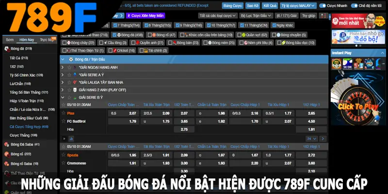 Những giải đấu bóng đá nổi bật hiện được 789F cung cấp